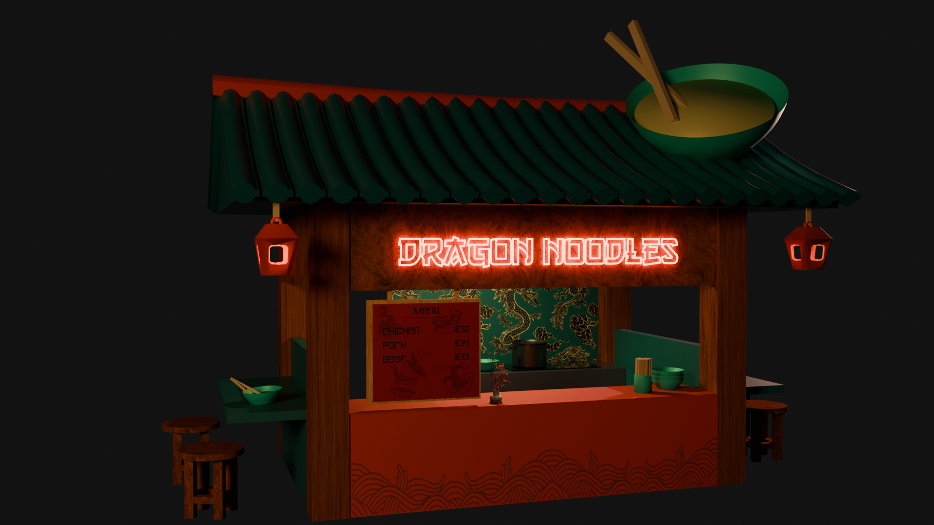 Hero render van 3D foodtruck